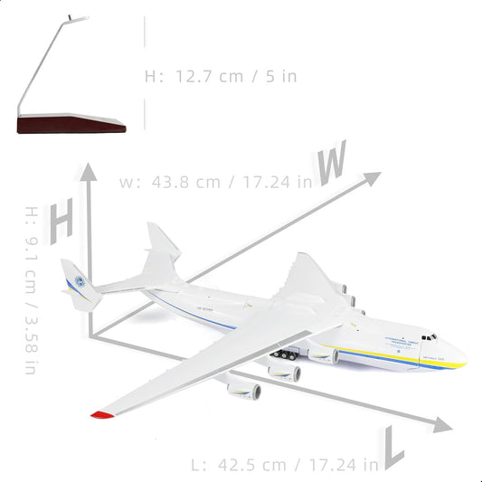 1/200 Mriya Antonov 225 Openable Cabin Airplane Model with Stand, 17 inch L AN-225 Cargo Plane Model Kit for Adult Military Aircraft Enthusiasts Collectibles or Gift