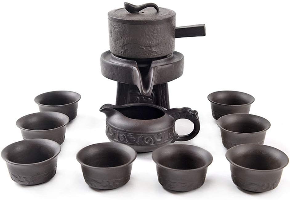 Chinese Gongfu Tea Set Service Automatic Stone-Mill Pot Cups Gift for Tea Ceremony Party Home Office Decor