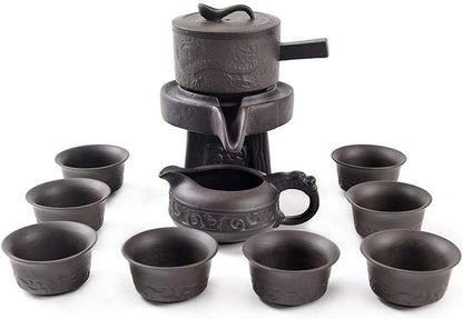 Chinese Gongfu Tea Set Service Automatic Stone-Mill Pot Cups Gift for Tea Ceremony Party Home Office Decor