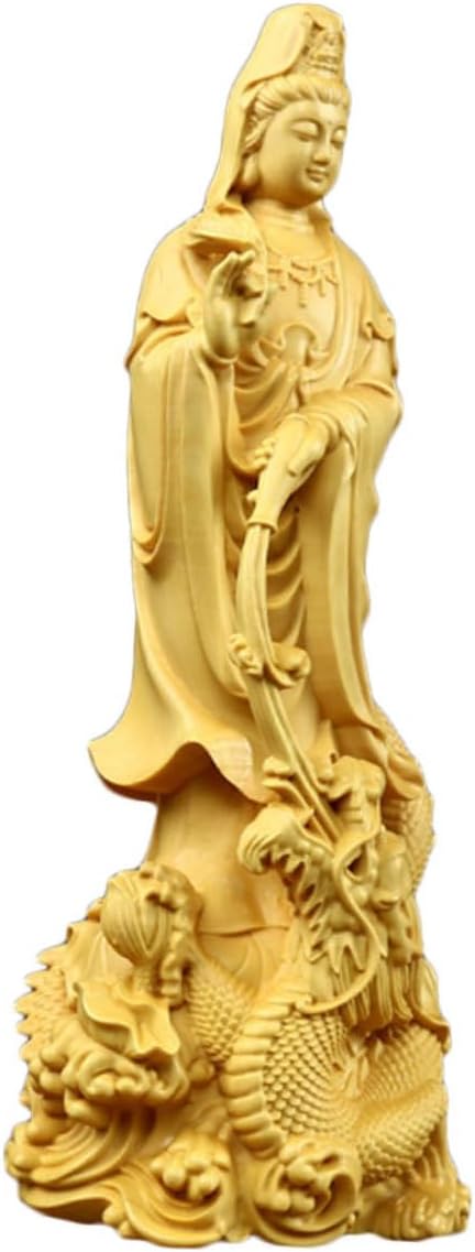 Garneck Wooden Guanyin Woodsy Decor Feng Shui Sculpture Chinese Lucky Statue Chinese Feng Shui Chinese Buddha Figurine Zen Garden Goddess Statue Wood Guanyin Statue Boxwood Wood Carving