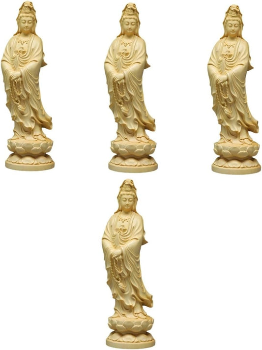 Abaodam 4 Pcs Bodhisattva Ornament Goddess Kuan Yin Statue Wood Guanyin Statue Quan Statue Kwan Statue Desk Automotivearts & Crafts Guanyin Tabletop Ornament Office Money Tree Wooden Lucky