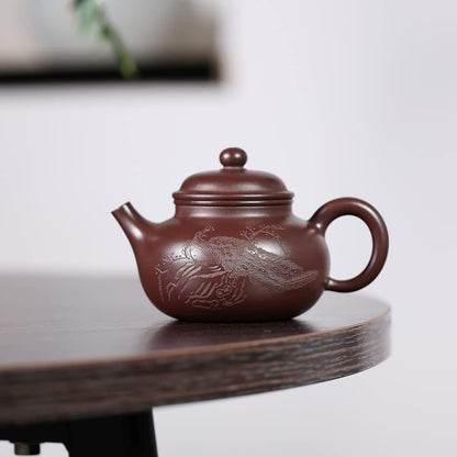 SILINE Collectible Zisha Teapot 10 Oz with Certificate,Master Handmade Yixing Clay Tea Pot for Brew Kung Fu Tea Maker (Puyuan,Purple Clay)