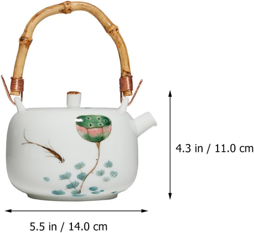 HOMSFOU 1pc Teapot Kung Fu Tea Supplies Herbal Tea Pot Glass Tea Kettle Ceramic Tea Kettle Chinese Zisha Zi Ni Porcelain Teaware Retro Tea Kettle White Loose Leaves Household Bamboo