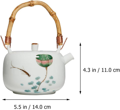 HOMSFOU 1pc Teapot Kung Fu Tea Supplies Herbal Tea Pot Glass Tea Kettle Ceramic Tea Kettle Chinese Zisha Zi Ni Porcelain Teaware Retro Tea Kettle White Loose Leaves Household Bamboo