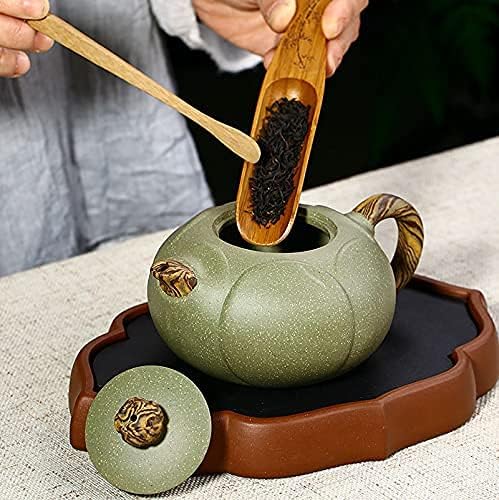 SILINE Zisha Hu - Lotus 11.3oz,Genuine Yixing Cyan Clay Teapot with 2 Cups, Chinese Craftswomen Handmade Infuse Brew Kung Fu Tea Pot Set