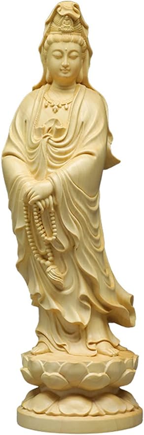 mozhixue Feng Shui Kuan yin Buddha Statue Hand Carved Luck Quan Yin Statue Wealth Guan Yin Statue Wooden Home Desktop Decoration Gifts