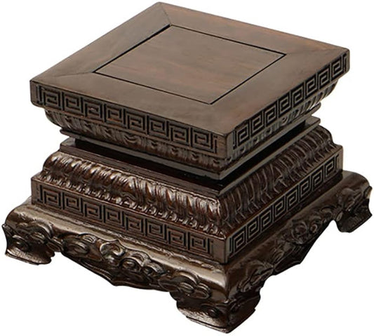 GOLDY&WENDY Square Ebony Wood Solid Wood Base Guanyin Buddha Statue Ornament Base Carved Craft Display Stand