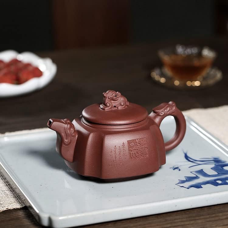 Yxhupot Teapot 300ml /10oz Chinese Clay Zisha Genuine Zini Dragon Handle Lion Lid Gongfu Infuser Loose Tea