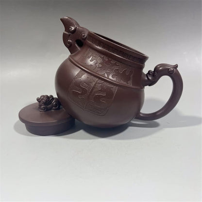 ADUH China Yixing Teapot Handmade Zisha Pot Flat white tiger pot Zisha pot Da Bin 450ml