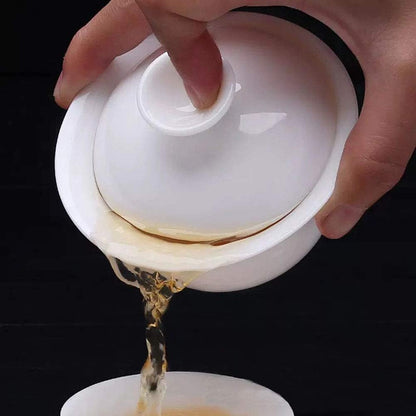 Jade Lee Gaiwan Porcelain Teacup White kung Fu Tea Service Set for Home Office Decoration (200ml)