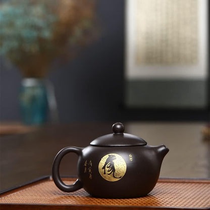 Xishi Teapot 7oz Chinese Clay Pot Ceramics Zisha Black Mud Kungfu Tea Set Gold Tiger