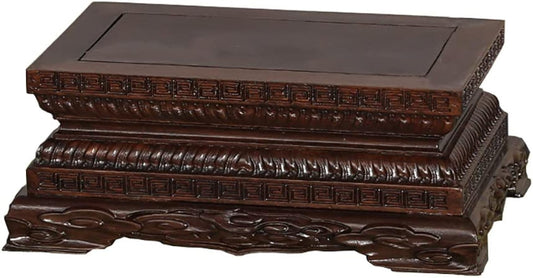 Chinese Wooden Ebony Lotus Vajra Base Rectangular Buddha Statue Guanyin God of Wealth Sculpture Pedestal