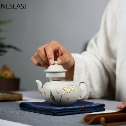 190ml Traditional Yixing Zisha Teapot Original White Clay Lotus Teapot Chinese Tea Ceremony Boutique Tea Set