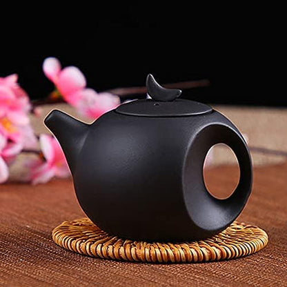 Handmake Ceramic Mini Teapot, (5oz) Chinese Zisha Small Moon Teapot, Yixing Purple Clay Tea Tray Home Office Decoration Accessories (Black)