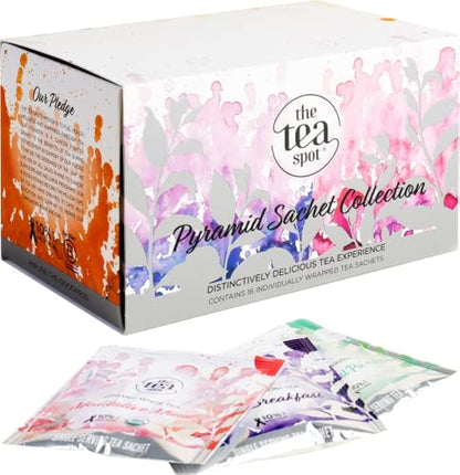 The Tea Spot Pyramid Sachet Collection - Loose Leaf Tea Sampler and Gift Set - 16 Pyramid Tea Bags - Features a Wide Variety of Tea Types