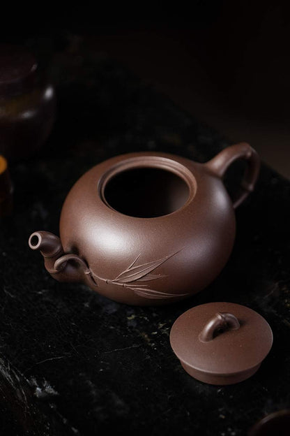 Round "Bamboo Leaf Pot" Zi Ni Chinese Yixing Purple clay handmade zisha tea pot teapot 330cc