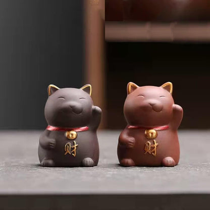 LYART Zisha Tea Pet Angry Unhappy Cat Bat Figurine, Cute Kung Fu Tea Ornament Accessories of Frog Tea Set, Decoration for Tea