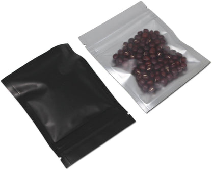 FERENLI Mylar Zipper Bags Matte Black Aluminum Foil Front Plastic Food Storage Package Pouch with Tear Notch Coffee Beans for Zip Heat Sealable Lock Storage (200, 12x18cm (4.7x7.1 inch))