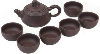 Dahlia Zisha 7 Pcs Gongfu Tea Set in Gift Box (Tea Pot + 6 Tea Cups), Pi Xiu