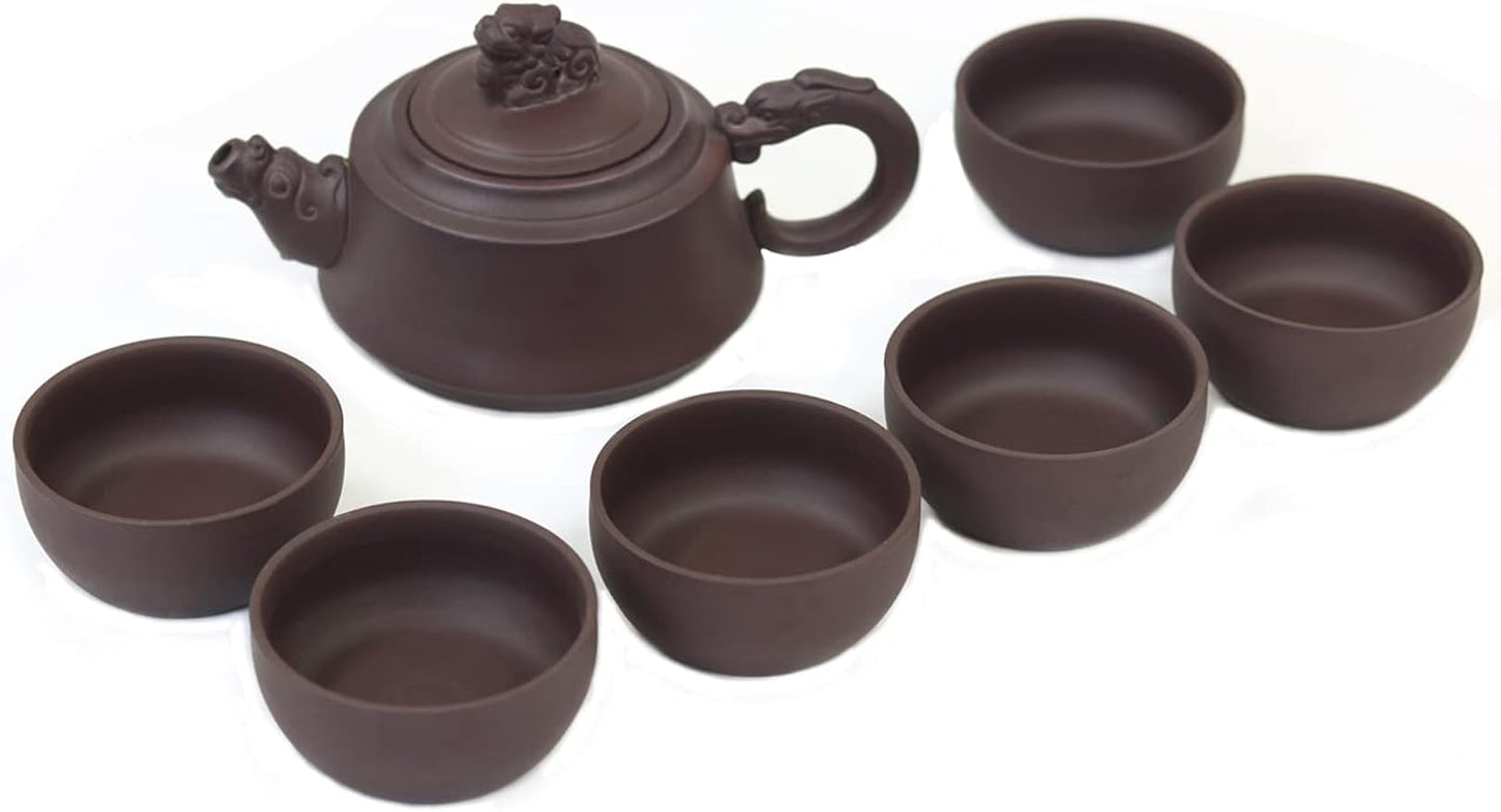 Dahlia Zisha 7 Pcs Gongfu Tea Set in Gift Box (Tea Pot + 6 Tea Cups), Pi Xiu