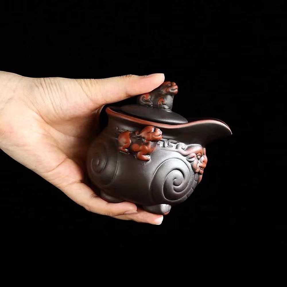 Handmade Ceramic Teapot Set, Chinese Pixiu Teapot and Teacup Set, Zisha Kung Fu Porcelain Teapot, Purple Clay Tea Sets (black)