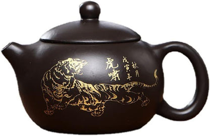 Xishi Teapot 7oz Chinese Clay Pot Ceramics Zisha Black Mud Kungfu Tea Set Gold Tiger