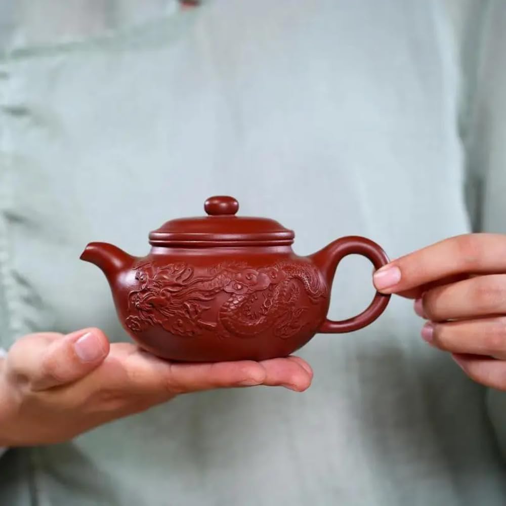 230ml Zisha Dragon Pattern Antique Pot Suit for Green Tea DarkChinese Gong Fu