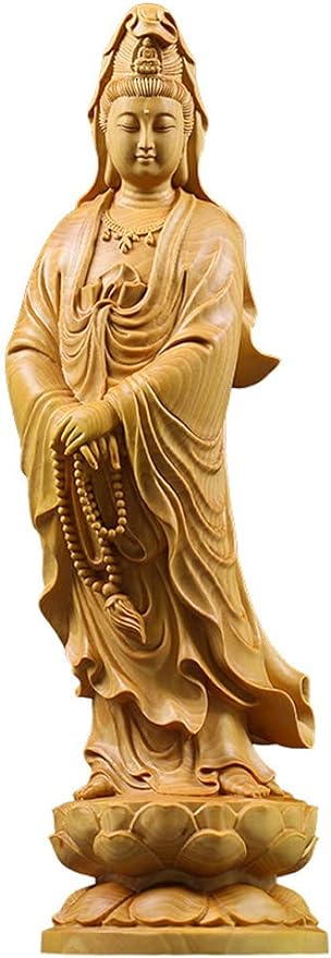 PAYNAN 15cm Feng Shui Buddha Decoration Guanyin Bodhisattva Wood Statue Carving Handicrafts