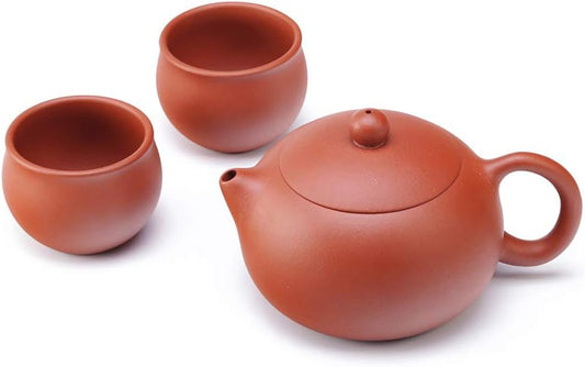 Handmade Yixing Zisha Tea Set,Large Capacity Ceramic Xishi Teapot with Set of 2 Tea Cups,10oz/300ml