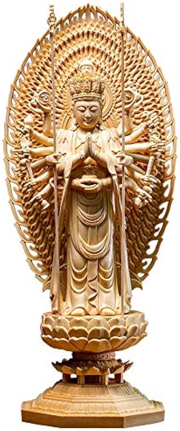 NOOLAR Buddha Statue Decoration,Ornaments for Home,Large Solid Wood Thousand-Hand Guanyin Buddha Statue Modern Art Sculpture Chinese Buddha Statue Home Decoration Wood Carving