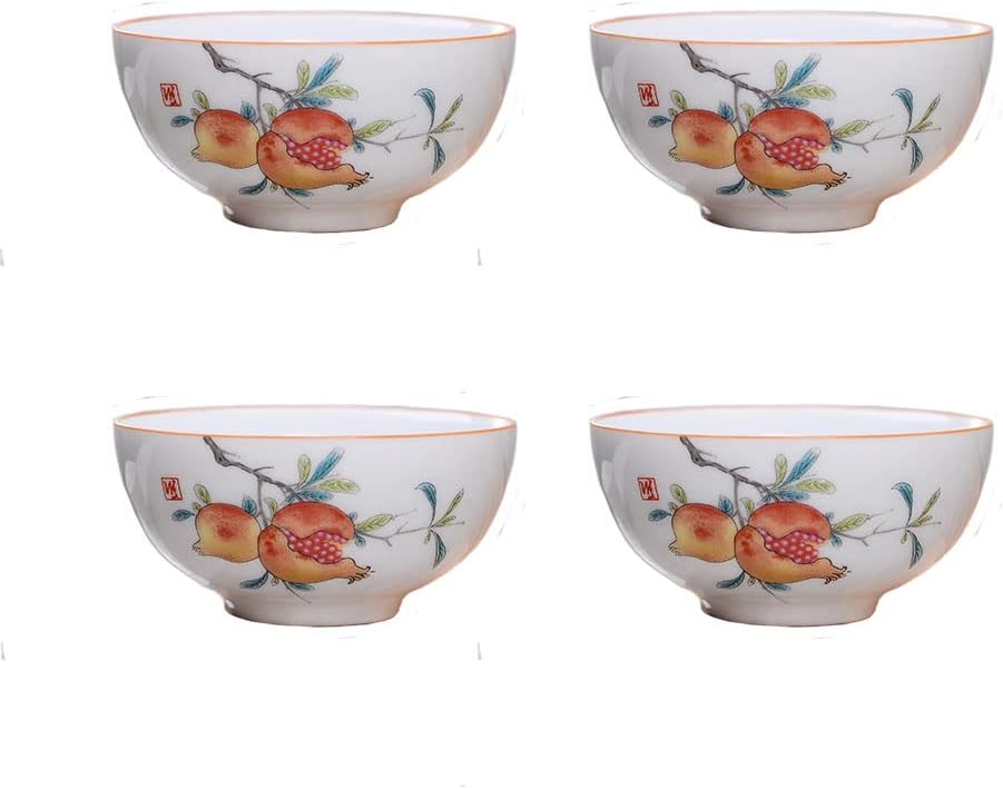 Liang baobao Chinese Tea Tasting Cup Set of 4, 2oz White Porcelain Mini Cups for Gongfu Tea Ceremony (Fish jump)
