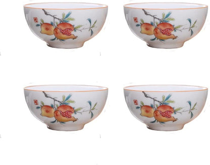 Liang baobao Chinese Tea Tasting Cup Set of 4, 2oz White Porcelain Mini Cups for Gongfu Tea Ceremony (Fish jump)
