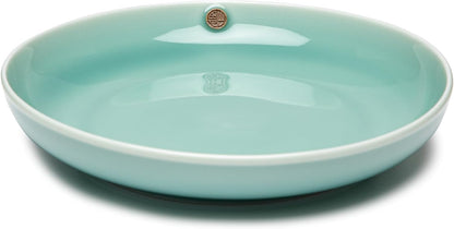 SILINE 8" Green Porcelain Dinner Plates Set,2 PCS Genuine Longquan Celadon Round Tableware Plates