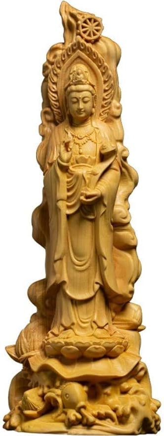ONDIAN CHUNCIN - Worship Buddha Guanyin Wood Carved Dragon Guanyin Wood Statue Crafts Feng Shui Sculpture Boxwood Home Decoration