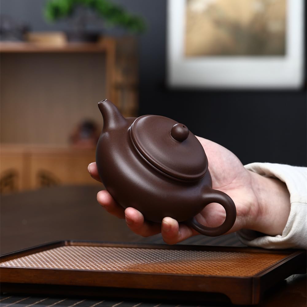 Teapot Chinese Gongfu Genuine Black Clay Zisha 10oz Classics Fanggu Pot Infusers Tea (Zini purple clay)