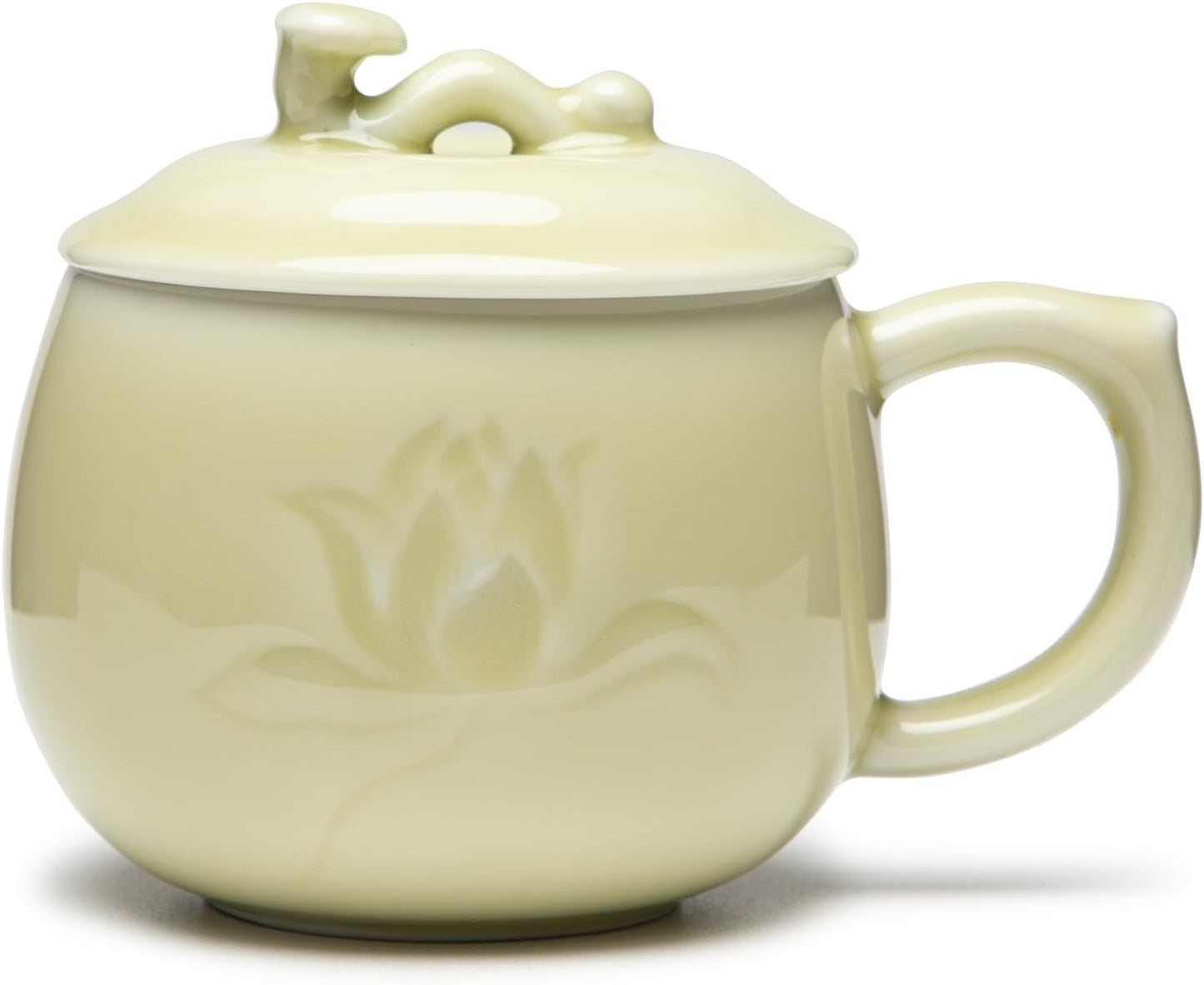 SILINE Longquan Celadon Tea Cup with Lid 11.8 oz/350ml,Green Porcelain Coffee Mug Teacup Lucky Gift -Classic Cyan