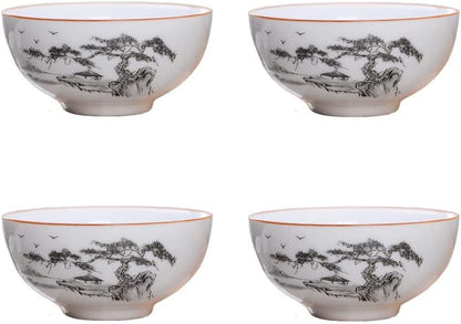 Liang baobao Chinese Tea Tasting Cup Set of 4, 2oz White Porcelain Mini Cups for Gongfu Tea Ceremony (Fish jump)