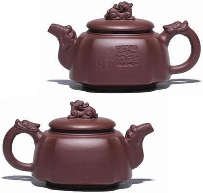 Yxhupot Teapot 300ml /10oz Chinese Clay Zisha Genuine Zini Dragon Handle Lion Lid Gongfu Infuser Loose Tea