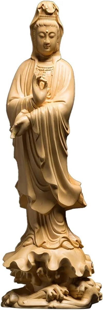 OLOTU 21/30cm Wood Statue Buddha Guanyin Bodhisattva Home Feng Shui Hand Carving Crafts Ornaments Sea Guanyin Buddha Figurines