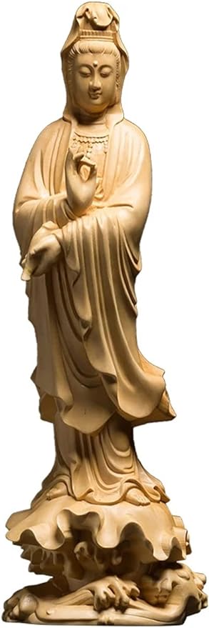 OLOTU 21/30cm Wood Statue Buddha Guanyin Bodhisattva Home Feng Shui Hand Carving Crafts Ornaments Sea Guanyin Buddha Figurines