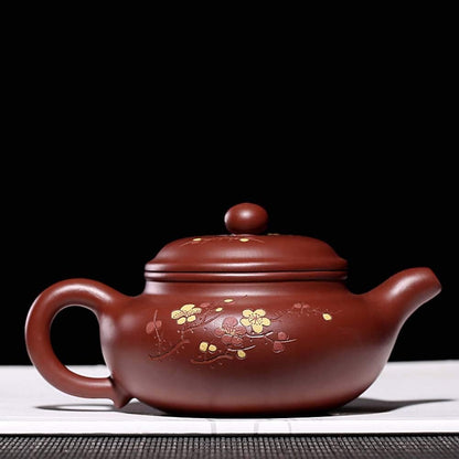 purple sands Teapot 8.5Oz Chinese Yixing Zisha Clay Handmade Fanggu 紫砂壶 Plum blossom brewing tea Pot Dahongpao Mud Kungfu Kettle Pottery Filter Loose Tea