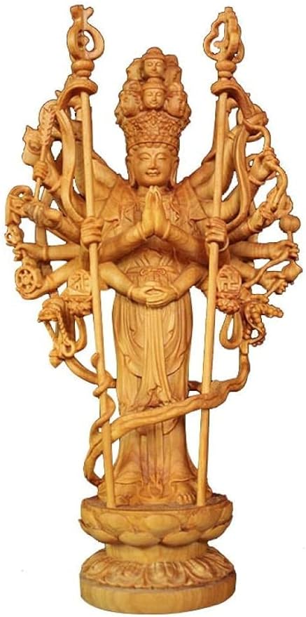 ZEELYDE Garden Ornaments Decor Statue Outdoor,Statue Stunning Home Garden Ornament Sculpture Decoration Statues and Sculptures Thousand-Hand Guanyin Buddha Wood Carving Solid Wood Carving Ornaments