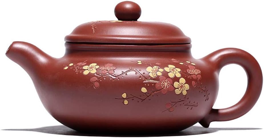 purple sands Teapot 8.5Oz Chinese Yixing Zisha Clay Handmade Fanggu 紫砂壶 Plum blossom brewing tea Pot Dahongpao Mud Kungfu Kettle Pottery Filter Loose Tea