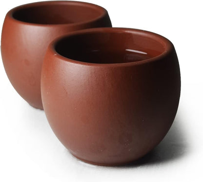 YXHUPOT Teacup 2pcs Chinese Clay Genuine Red Dahongpao Zisha GongfuTea Cups 80ml (Round drum red)