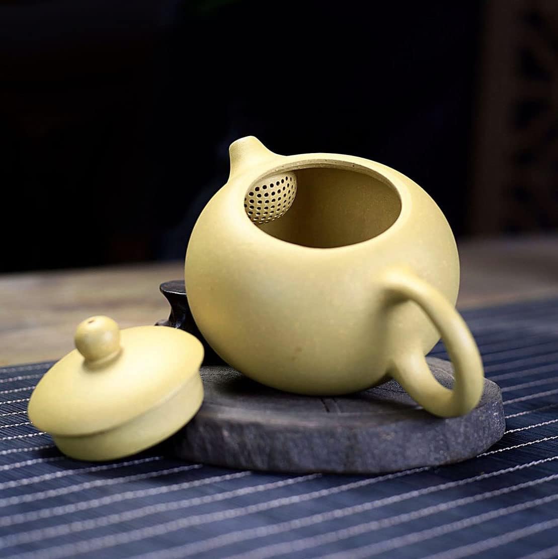 Teapot 220ml Chinese Zisha Clay Yellow Xishi Pots Huangduan Ball Filter Infuser for Loose Tea (Middle capacity)