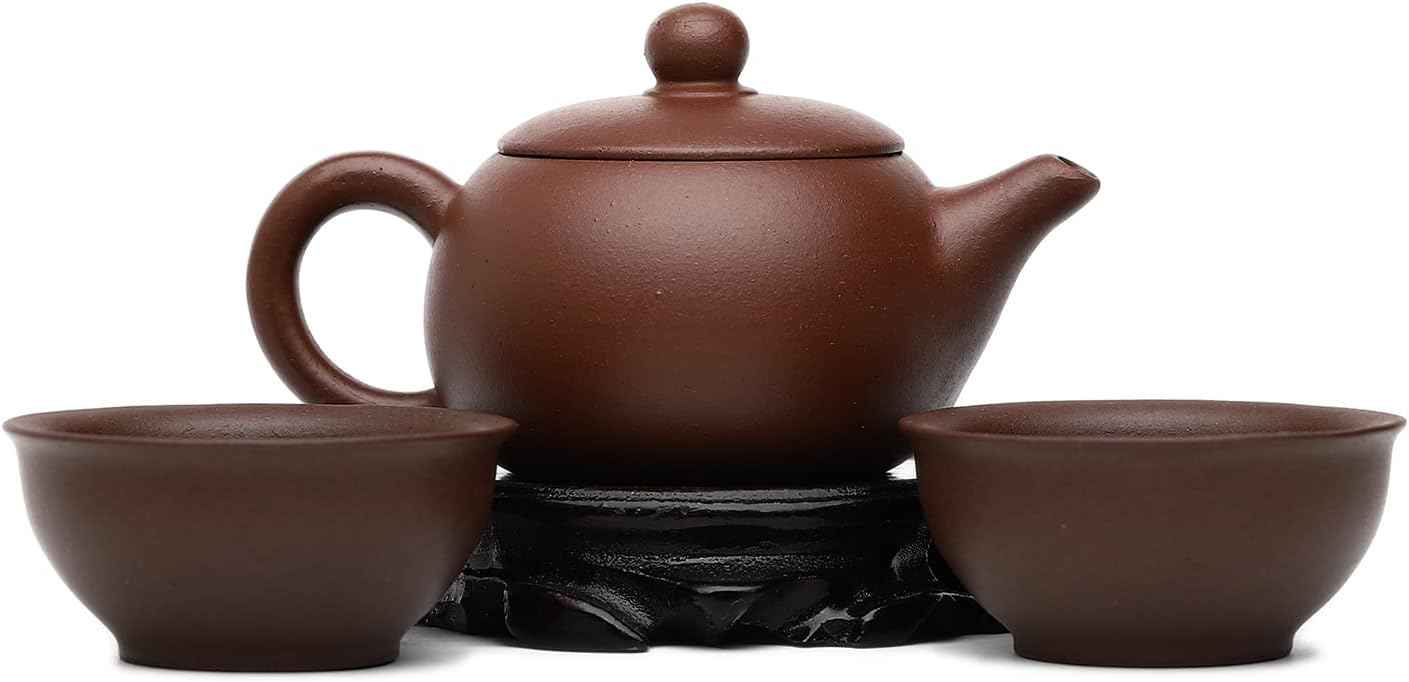 SILINE Zisha Tea Pot Set,Yixing Genuine Clay Teapot 4.7 Oz with 2 Cups,Beginner Brew Kong Fu Tea Maker -MiniXishi Set,Purple Clay