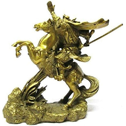 ZAMTAC Chinese Brass Brass Dragon Warrior Guan Gong/Yu on Horse Statue 7" H Gold Medicine Copper Decoration Real Brass