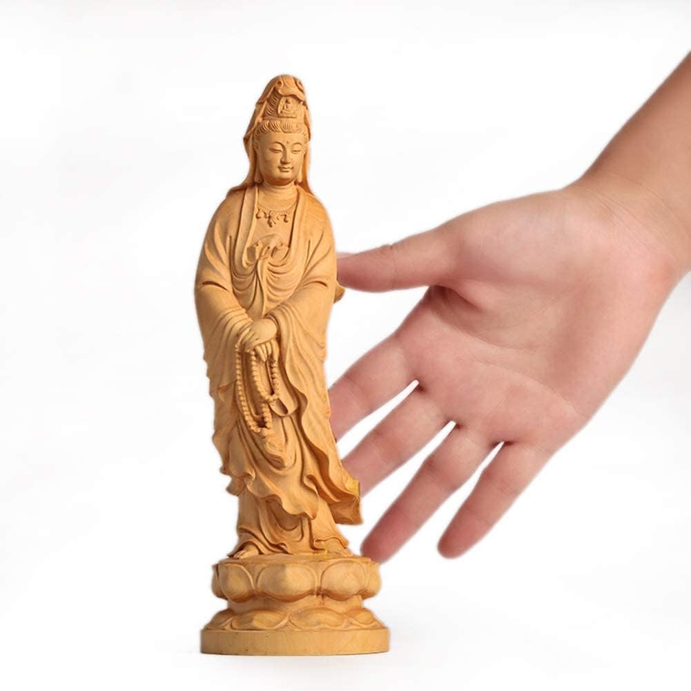 ZEELYDE Buddha Statue,Buddha Sculpture, Chinese Guanyin Bodhisattva Decoration Exquisite Wood Carving Guanyin Bodhisattva Buddha Statue Desktop Decoration Crafts