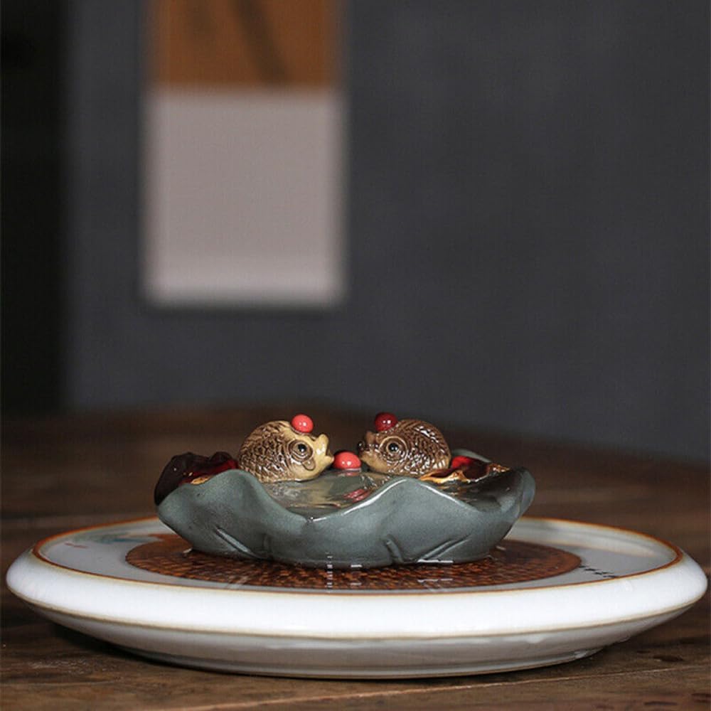 4.33" Color Change Tea Pet Home Decoration Resin Golden Fish Zisha Lotus Leaf