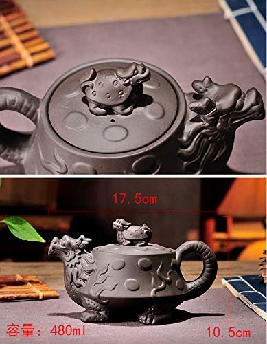 Teapot Chinese Dragon Tortoise Auspicious Fengshui Zisha Clay Gongfu Tea Pots for Loose Tea (Black)